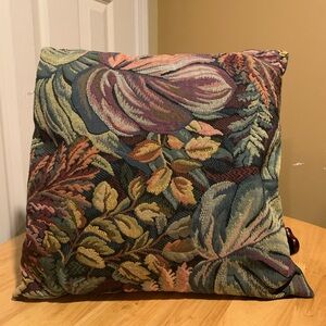 Vintage Brocade Leaf Accent Pillow